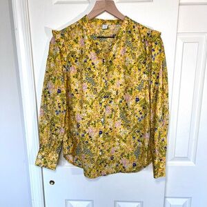 Old Navy Yellow Floral Ruffle Long Sleeve Blouse